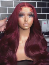 Keswigs Burgundy 200 density body wave virgin human hair 13x4 HD Lace front wigs