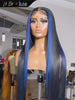 Kes x lilbit_collections 24 inch 5x5  Glueless human hair HD lace closure wigs 200% density straight wigs blue highlight color